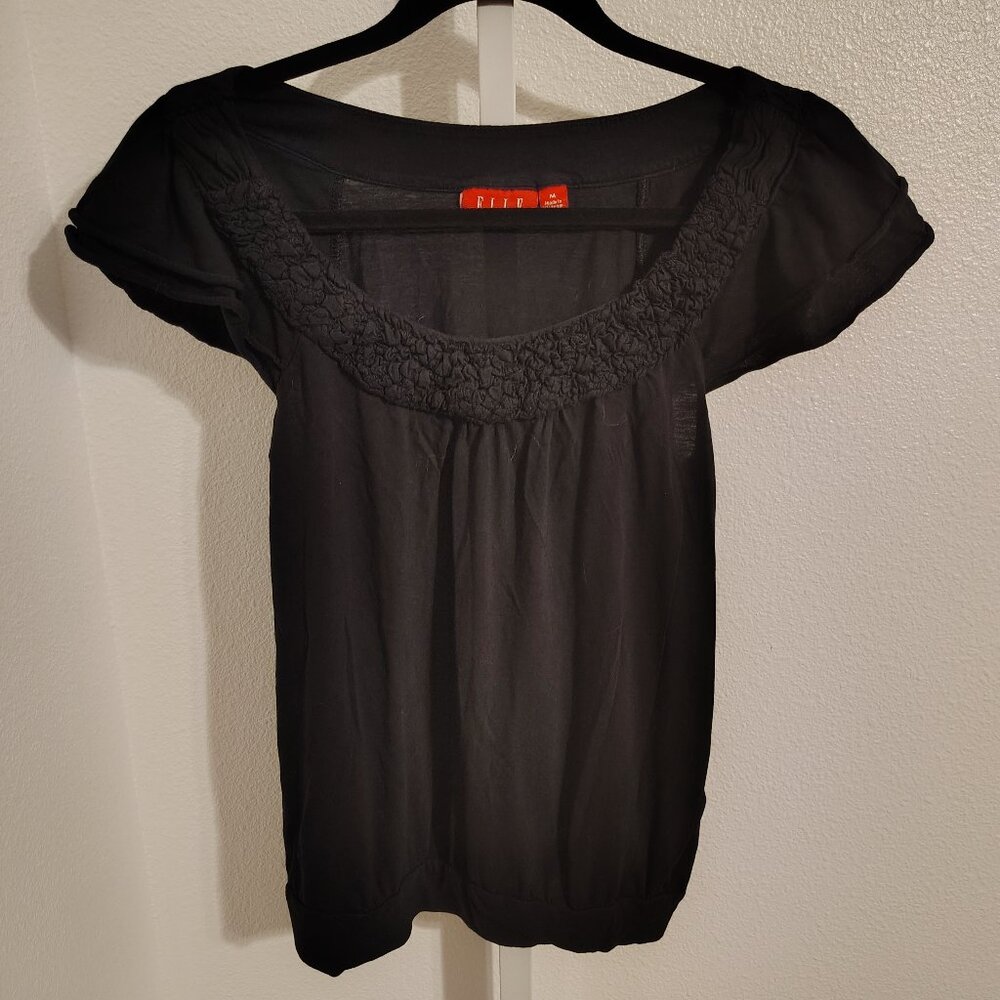 ELLE Women's Black Top Size Medium Cotton Modal Short Sleeve